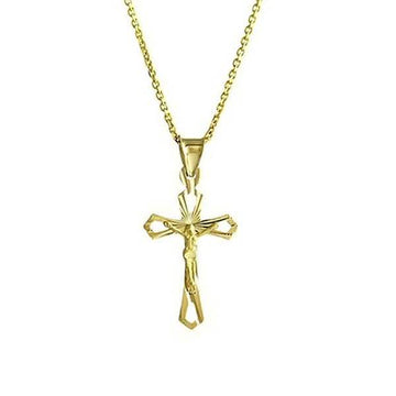 Diamond Cut Cross Necklace in Solid 10K Yellow Gold