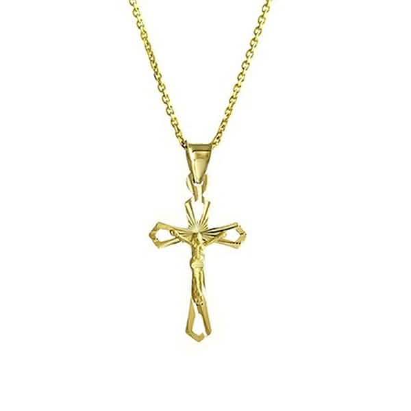 Diamond Cut Cross Necklace in Solid 10K Yellow Gold