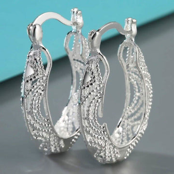 Diamond Cut Fancy Filigree Hoop Earrings