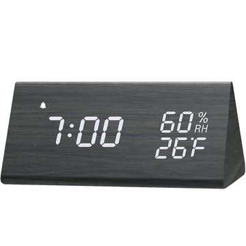 Digital Alarm Clock with Wooden Electronic LED Time Display