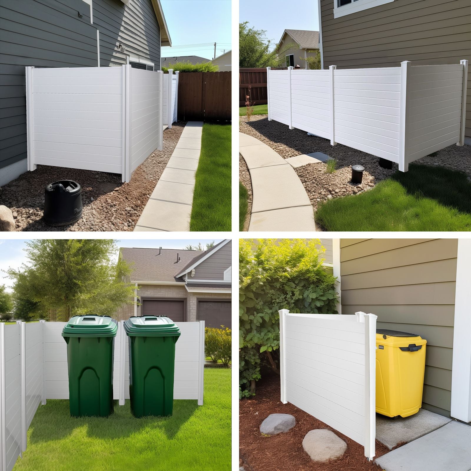 Air Conditioner Fence, Trash Can Vinyl Privacy Fence White Panel for Outside, Outdoor Pool Equipment Enclosure with Metal Stakes, (2-Pack)