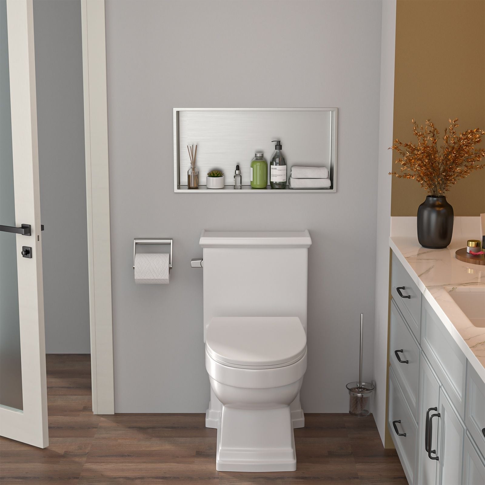 Brushed Stainless Steel Wall Shower  Niche , Double Recessed Shower Shelf for Bathroom