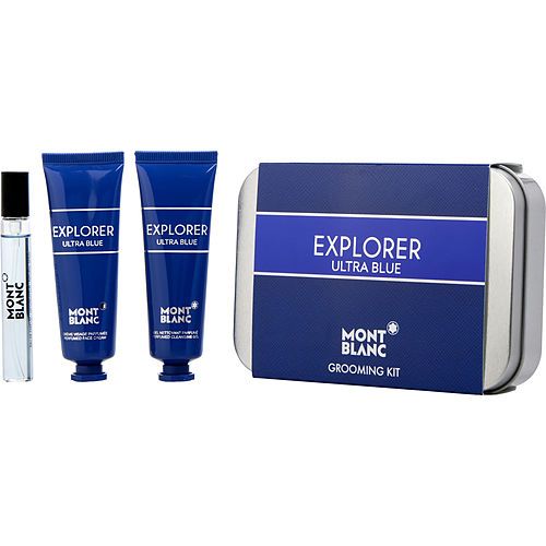 MONT BLANC EXPLORER ULTRA BLUE by Mont Blanc EAU DE PARFUM SPRAY 0.25 OZ MINI & FACE CREAM 1 OZ & CLEANSING GEL 1 OZ