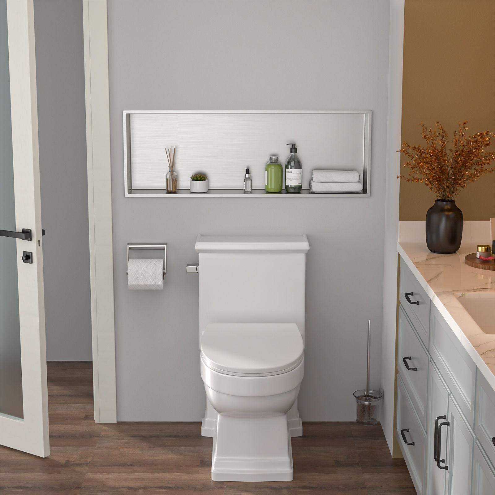 Brushed Stainless Steel Wall Shower  Niche , Double Recessed Shower Shelf for Bathroom