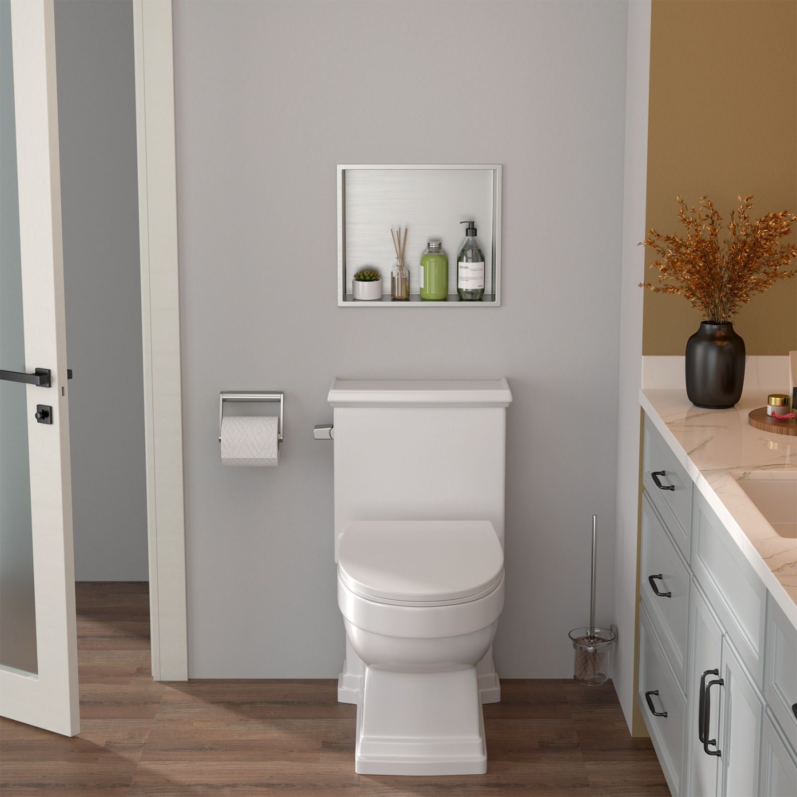 Brushed Stainless Steel Wall Shower  Niche , Double Recessed Shower Shelf for Bathroom