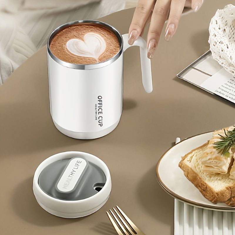 1pc Stainless Steel Cups With Lid; 16 Oz 304 Stainless Steel Tumblers Durable Coffee Mug With Splash Proof Sliding Lid; Drink With Lid Open; Plastic Housing And Lid; Straw Not Included