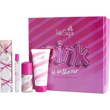 PINK SUGAR by Aquolina EDT SPRAY 3.4 OZ & SHIMMERING PERFUME ROLL-ON 1.7 OZ & SHOWER GEL 3.4 OZ & EDT SPRAY MINI 0.33 OZ