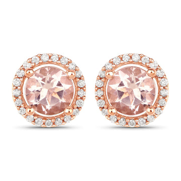 0.93 Carat Genuine Morganite and White Diamond 14K Rose Gold Earrings