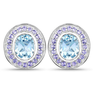6.30 ct. Genuine Blue Topaz and Tanzanite .925 Sterling Silver Earrings