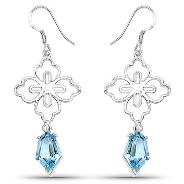 12.82 Carat Genuine Swiss Blue Topaz .925 Sterling Silver Earrings