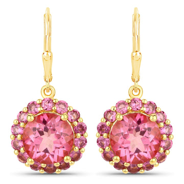 10.74 Carat Genuine Pink Topaz and Rhodolite Garnet .925 Sterling Silver Earrings