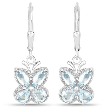1.76 Carat Genuine Aquamarine .925 Sterling Silver Earrings