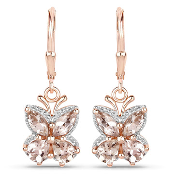 18K Rose Gold Plated 1.88 Carat Genuine Morganite .925 Sterling Silver Earrings