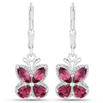 2.52 Carat Genuine Rhodolite Garnet .925 Sterling Silver Earrings