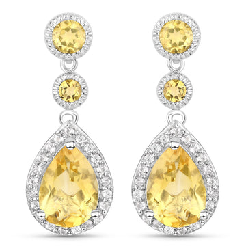7.06 Carat Genuine Citrine and White Topaz .925 Sterling Silver Earrings