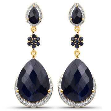 30.04 Carat Dyed Sapphire, Blue Sapphire and White Topaz .925 Sterling Silver Earrings