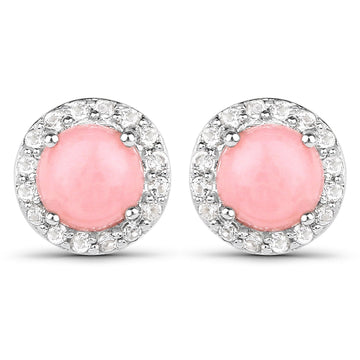1.36 ct Genuine Pink Opal and White Topaz .925 Sterling Silver Earrings