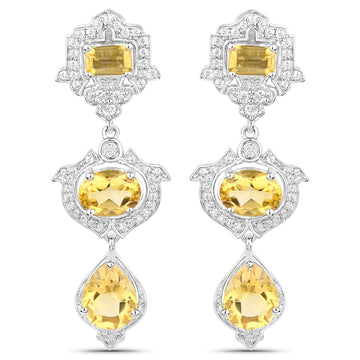 6.63 Carat Genuine Citrine and White Topaz .925 Sterling Silver Earrings