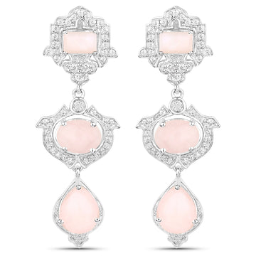 6.97 Carat Genuine Pink Opal and White Topaz .925 Sterling Silver Earrings