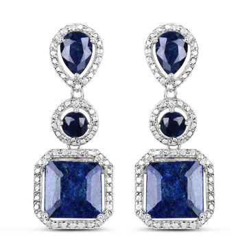 11.62 Carat Dyed Sapphire .925 Sterling Silver Earrings