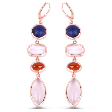 14K Rose Gold Plated 30.55 Carat Genuine Multi Stone .925 Sterling Silver Earrings