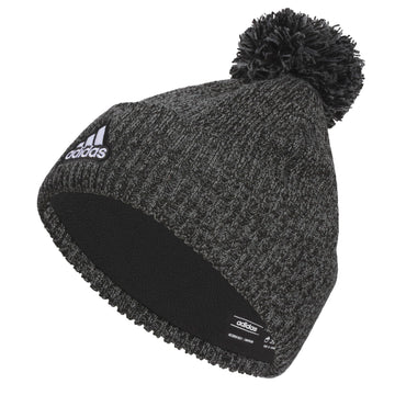 adidas Mens Recon Ballie Beanie Standard fit Cuffed Fleece-Lined Winter Knit hat/Cap with pom Black-Onix Grey/Black/White