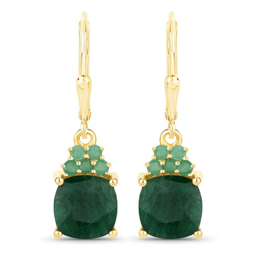 4.50 Carat Dyed Emerald and Emerald .925 Sterling Silver Earrings
