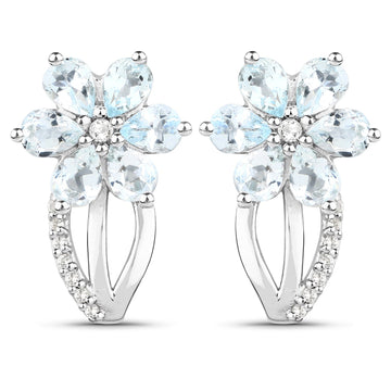 1.54 Carat Genuine Aquamarine and White Topaz .925 Sterling Silver Earrings