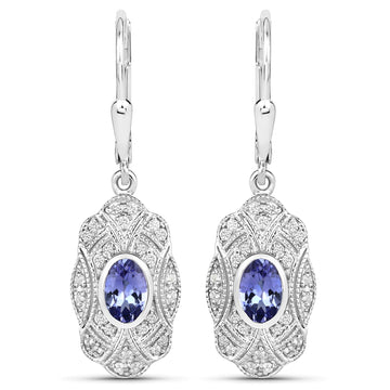 1.12 ct Genuine Tanzanite and White Topaz .925 Sterling Silver Earrings
