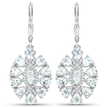 2.93 Carat Genuine Aquamarine and White Topaz .925 Sterling Silver Earrings