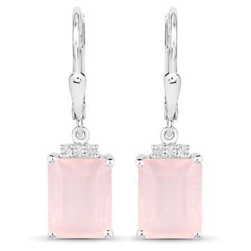 6.23 Carat Genuine Rose Quartz and White Topaz .925 Sterling Silver Earrings