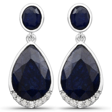 7.90 Carat Dyed Sapphire and White Diamond .925 Sterling Silver Earrings