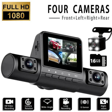 4-Channel Car DVR Dash Cam – 1080P Front, 720P Side & Rear, Night Vision
