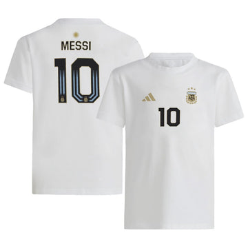 adidas Lionel Messi #10 Argentina National Team Mens Player Name & Number T-Shirt (White Small)
