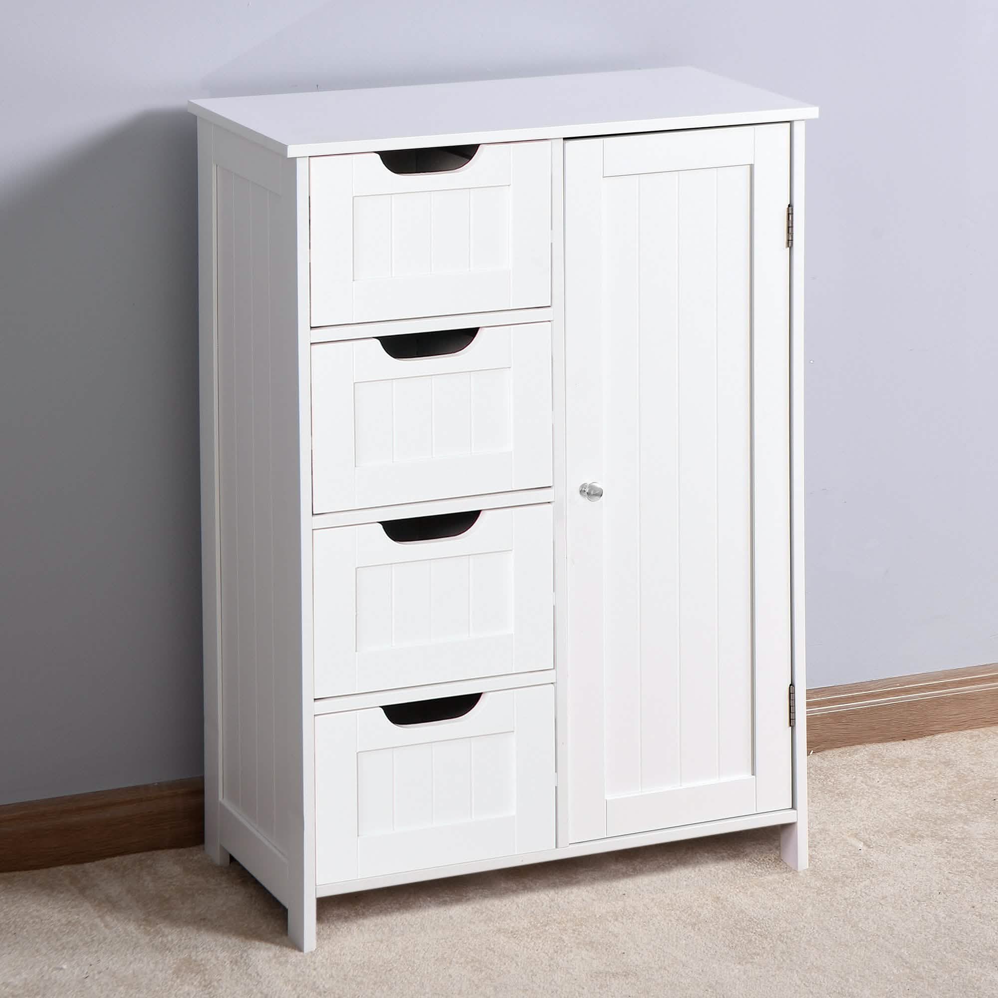Floor Cabinet Bathroom Organizer with 4 Drawers and Adjustable Shelf
