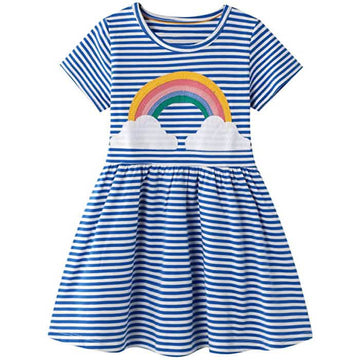 Girl's Cotton Casual Striped Jersey Dress