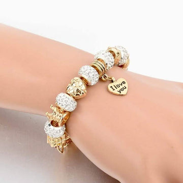 Gold Austrian Crystal "I Love You" Charm Bracelet