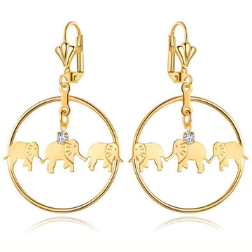 Gold Plated Elephant Dangle Earrings Made with Swarovski Crystals