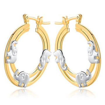 Gold Plated Elephant Stamp Hoop Earrings