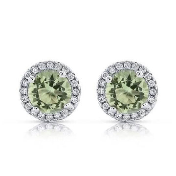 Halo Cz Green Earrings White Sterling Silver