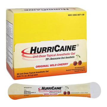 Hurricaine Gel 20% Benzocaine Wild Cherry Box of 60 Individual 0.5g Unit Doses