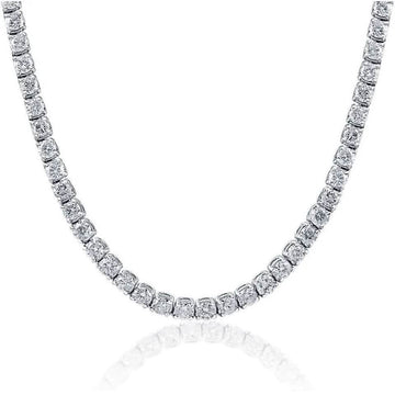 Huge 23 Ct TW Round Cut Natural Diamond Tennis Necklace 14K White Gold 18"