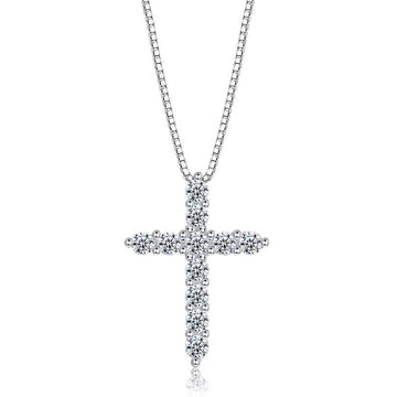 INALIS - 925 Sterling Silver Classic Cross Cubic Zirconia Necklace