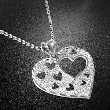 Italian Made Sterling Silver Diamond Cut Heart Necklace