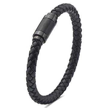 Jarrix Steel Men's Bracelet Leather Stainless Steel Magnetic Closure