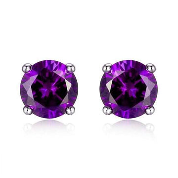 Lab Created Amethyst 6mm Round Cut 925 Sterling Silver Stud Earrings