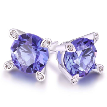 Lab Created Tanzanite Stud Earring in 18K White Gold Plating
