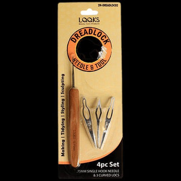 LQQKS CURVED DREADLOCK TOOL 3PC + BAMBOO CROCHET SINGLE HOOK