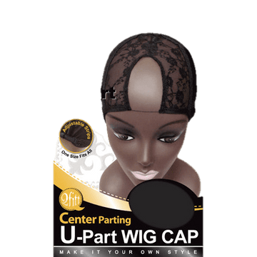 M & M U-PART WIG CAP CENTER PARTING BLACK-ADJUSTABLE STRIPS 5013