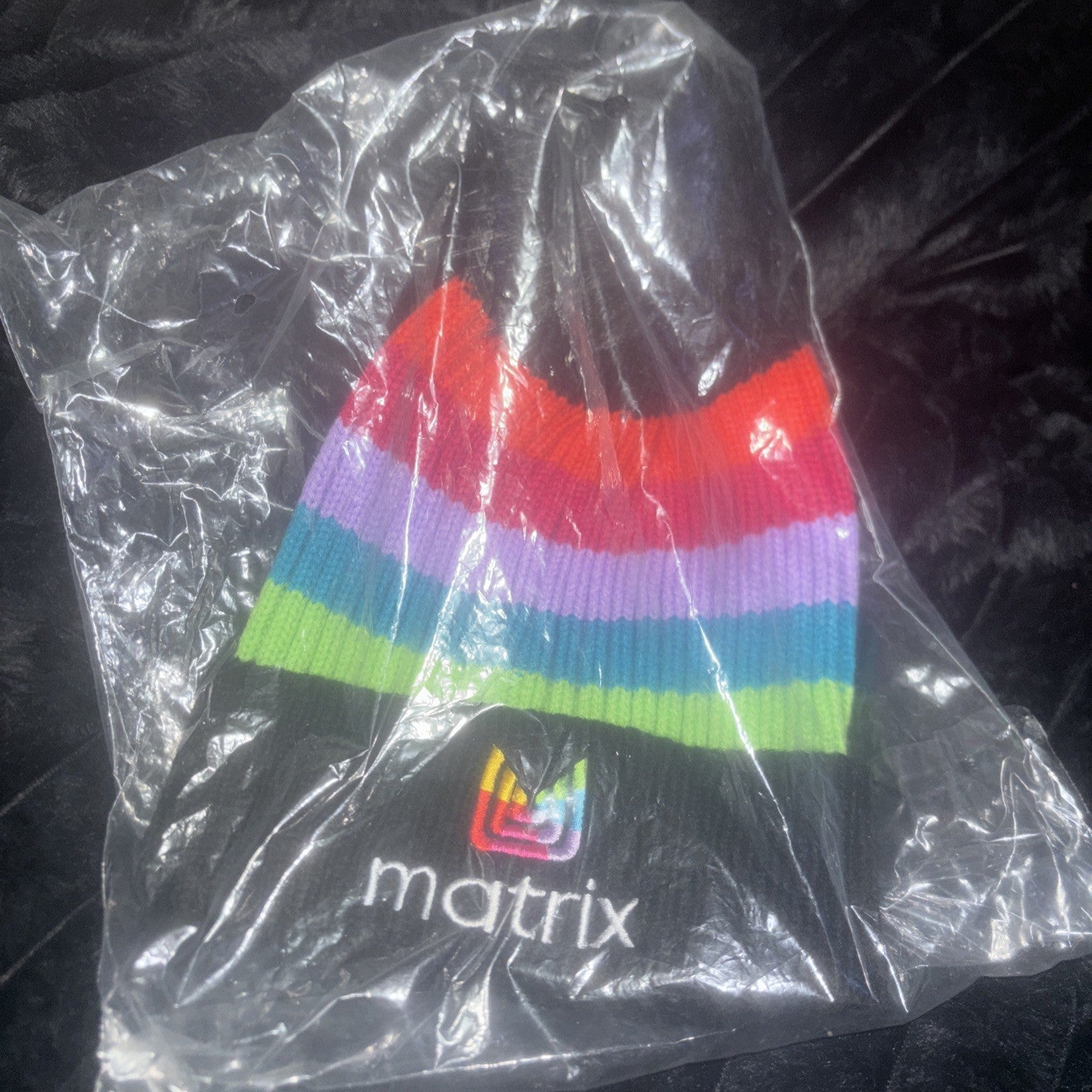Matrix Black and Striped Pom Beanie Hat Pom New in Package